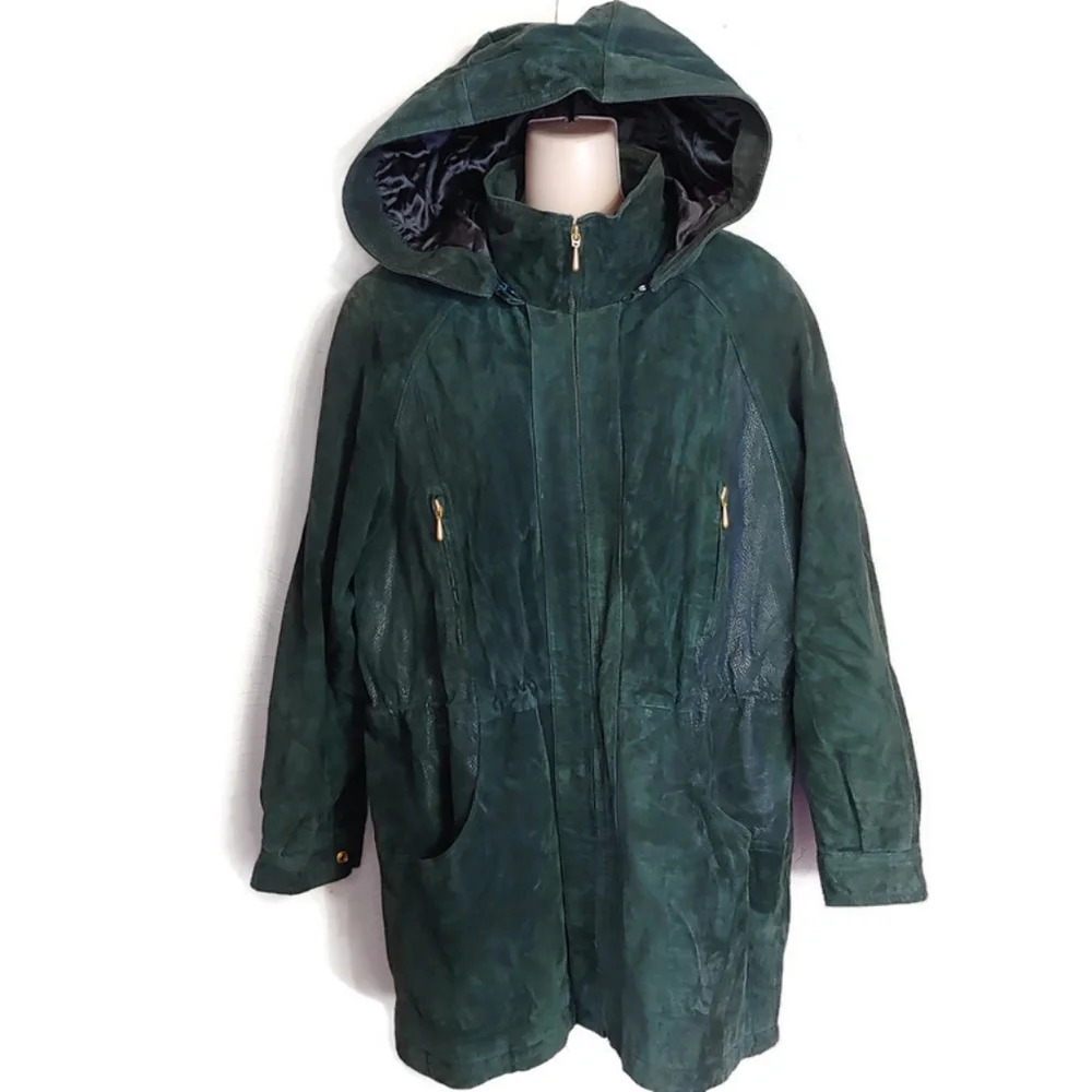 Vintage Wilsons Leather Green Suede Hooded Parka Jacket Size women's Medium
